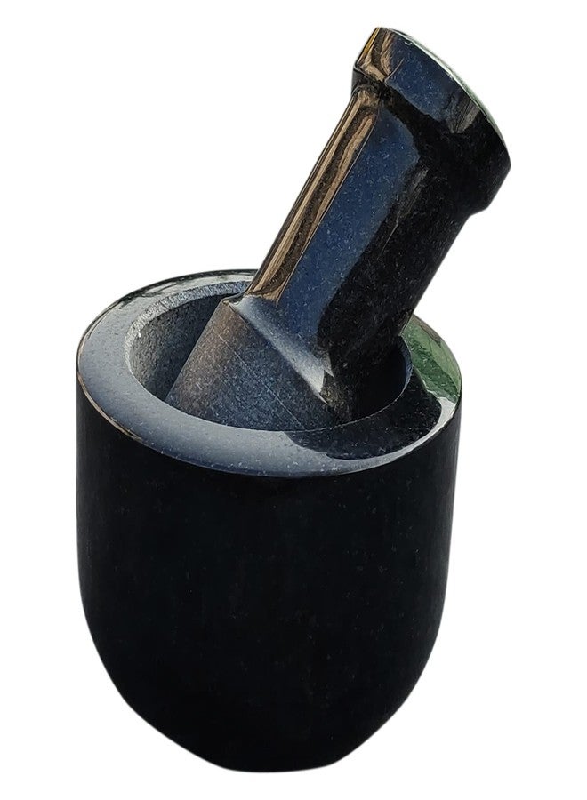 EZAHK Stone Mortar and Pestle Set,Black Granite Polished for Spices, Okhli Masher, Khalbatta Stone, Home Decor, Musal, Well Design for Kitchen, Home, Herbs (4 inch) Small Size Grey - Image 1